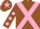 Brown, pink cross belts, brown sleeves, pink spots, brown cap, pink star