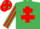 Emerald green, red cross of lorraine, striped sleeves, red cap, emerald green spots