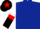 dark blue, white and black halved sleeves, red armlets, black cap, red star