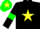 black with yellow star, black sleeves and green armlets, green cap and yellow star