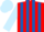 Red and royal blue stripes, light blue sleeves and cap