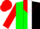green and black halves, white stripe, red yoke, red sleeves, red yoke, red cap