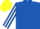 royal Blue, white striped sleeves, yellow cap