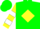 Green, yellow diamond frame, yellow and white hoops on sleeves