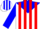 White with blue yoke, red stripes on blue sleeves