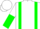 White, green braces, white and green halved sleeves