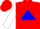 Red, blue triangle, red and blue hoops on white sleeves