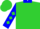 Lime green, dk blue 'gc cross' dk blue collar, dk blue sleeves, lime green diamonds