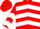 Red, white front chevrons, red sleeves, white chevrons 'butcher farms' banner
