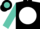 Black, turquoise 't' in white ball, turquoise sleeves