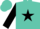 Turquoise, turquoise 'rah' on black star, black star on sleeves, turquoise cap