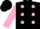 Black, pink dots, pink sleeves, black cap