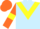 light blue, yellow chevron, orange sleeves with yellow armlets, orange cap