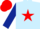 Light blue, red star, dark blue sleeves, red cap