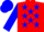 Red body, blue stars, blue arms, blue cap