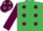 Emerald Green, Maroon spots, maroon sleeves, maroon cap with emerald green spots