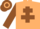 Beige, brown cross of lorraine and sleeves, brown and beige hooped cap