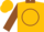 Gold, brown circle and 'ze', brown collar, brown sleeves, gold circle, gold cap