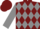 Burgundy, grey diamonds, grey sleeves