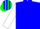Blue, green 'bfs' blue stripes on white sleeves