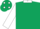 Dark green, white collar, dark green dots on white sleeves