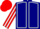 Navy blue, silver seams, red and white striped sleeves, red cap