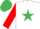 White, emerald green star, red sleeves, emerald green cap