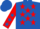 Royal blue, red stars, red sleeves, royal blue stars, cuffs and cap