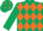 Dark green, orange diamonds, orange brand, orange diamonds and cuff on slvs