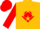 Gold, red double diamond, gold stars on red sleeves, gold star on red cap