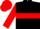 Black, silver horseshoe, red rose, red hoop on sleeves, red cap