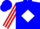 Blue, red 'b' on white diamond, red and white diamond stripe on sleeves, blue cap