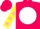 Hot pink with white ball, yellow sleeves with pink dots and cuffs