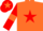 Orange body, red star, red arms, orange armlets, red cap, orange star