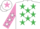 White, emerald green stars, mauve sleeves, white stars, white cap, mauve star