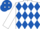 White and royal blue diamonds, white sleeves, royal blue cap, white diamonds