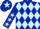 Dark blue and light blue diamonds, dark blue sleeves, light blue stars, dark blue cap, light blue star