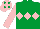 EMERALD GREEN, pink triple diamond & sleeves, pink cap, emerald green diamonds