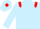 Light blue body, red epaulettes, light blue arms, light blue cap, red diamond