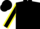 Black body, black arms, yellow seams, black cap