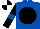 Royal blue, black disc, black sleeves, royal blue armlet, white & black quartered cap