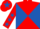 Red and royal blue diabolo, red sleeves, royal blue stars, red cap, royal blue star