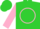 Lime green, pink quarter circle brand, pink bars & cuffs on sleeves