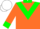Orange, green chevron, collar and cuffs, orange sleeves, white cap