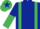 Dark blue, emerald green braces, halved sleeves, emerald green cap, dark blue star