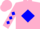 Pink, blue diamond, blue diamonds on sleeves, pink cap
