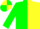 Green and yellow halved diagonally, green sleeves, yellow cuffs, quartered cap