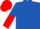 Royal blue, royal blue and red halved sleeves, red cap