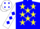 Blue body, yellow stars, white arms, blue diamonds, white cap, blue diamonds