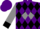 Purple, black diamonds, grey diamond, black cuffs on grey sleeves